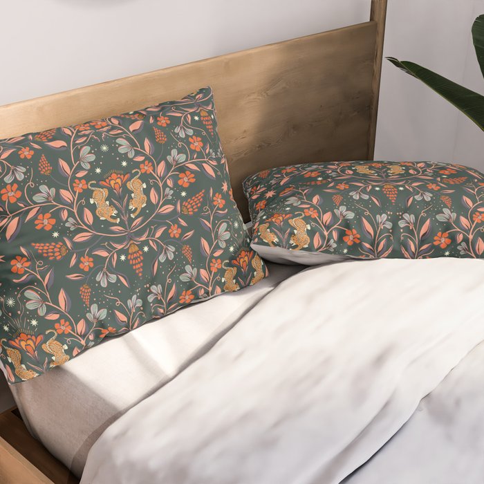 Dancing tigers in flowers field  Pillow Sham Gallery Image 2