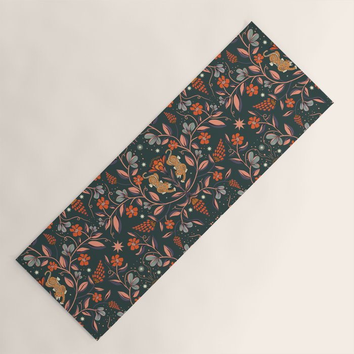 Dancing tigers in flowers field  Yoga Mat Gallery Image 1