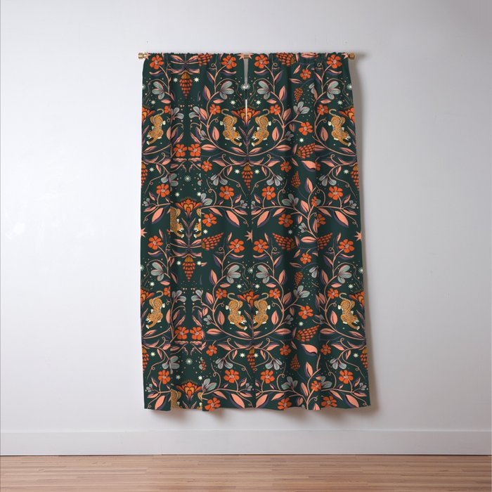 Dancing tigers in flowers field  Window Curtain Gallery Image 3