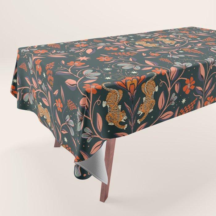 Dancing tigers in flowers field  Tablecloth Gallery Image 1