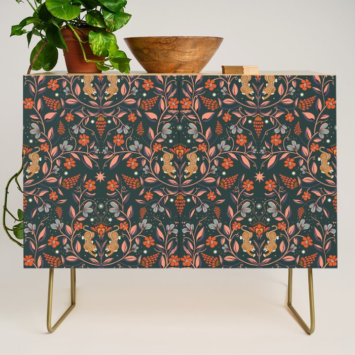 Dancing tigers in flowers field  Credenza Gallery Image 1