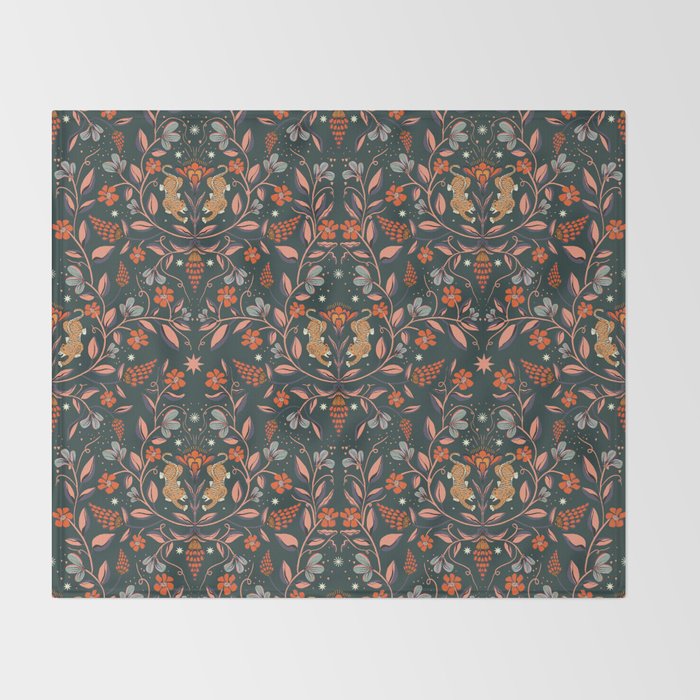 Dancing tigers in flowers field  Throw Blanket Gallery Image 2