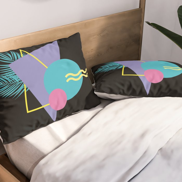 Memphis pattern 48 - 80s / 90s Retro / Palm Tree Pillow Sham Gallery Image 2