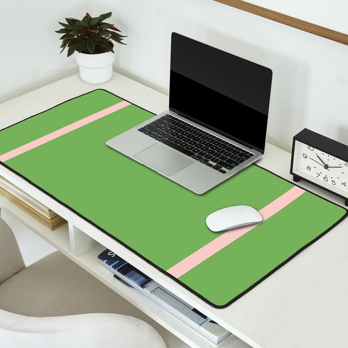 Double Stripe Minimal Lime Green and Pink Desk Mat Gallery Image 2