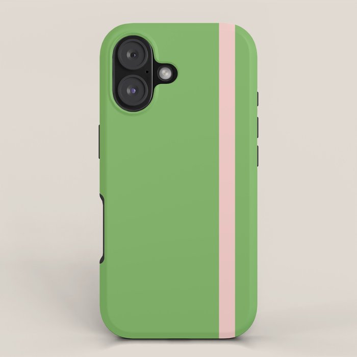 Double Stripe Minimal Lime Green and Pink iPhone Case Gallery Image 1