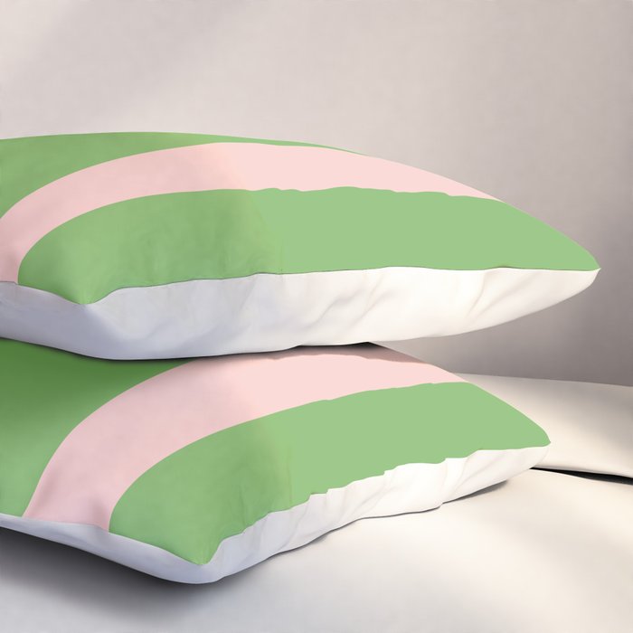 Double Stripe Minimal Lime Green and Pink Pillow Sham Gallery Image 3