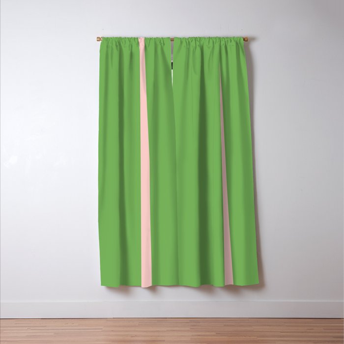 Double Stripe Minimal Lime Green and Pink Window Curtain Gallery Image 3