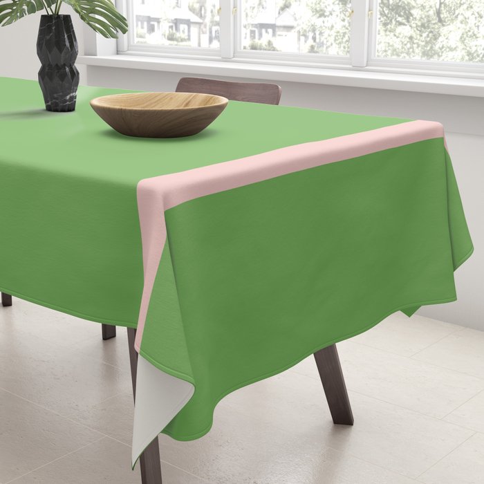 Double Stripe Minimal Lime Green and Pink Tablecloth Gallery Image 3