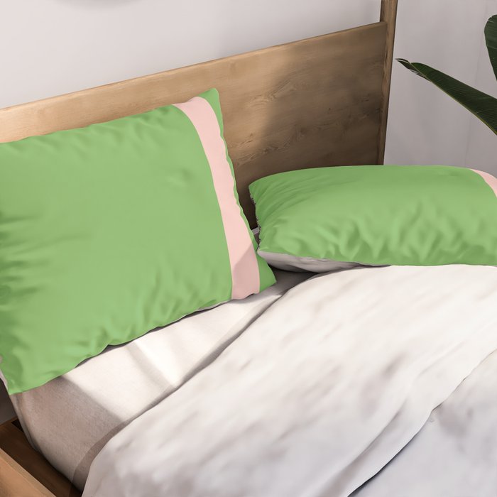 Double Stripe Minimal Lime Green and Pink Pillow Sham Gallery Image 2