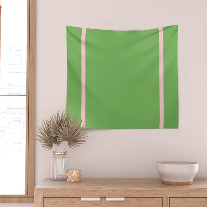 Double Stripe Minimal Lime Green and Pink Wall Tapestry Gallery Image 2