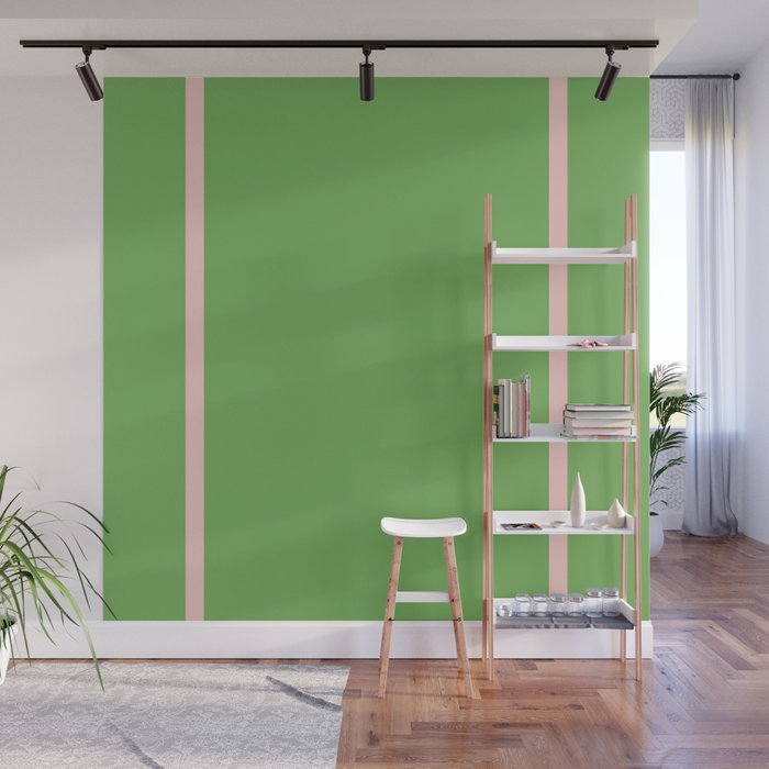 Double Stripe Minimal Lime Green and Pink Wall Mural Gallery Image 1