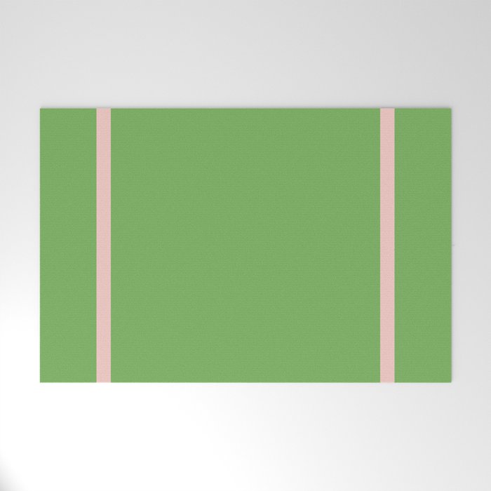 Double Stripe Minimal Lime Green and Pink Welcome Mat Gallery Image 1