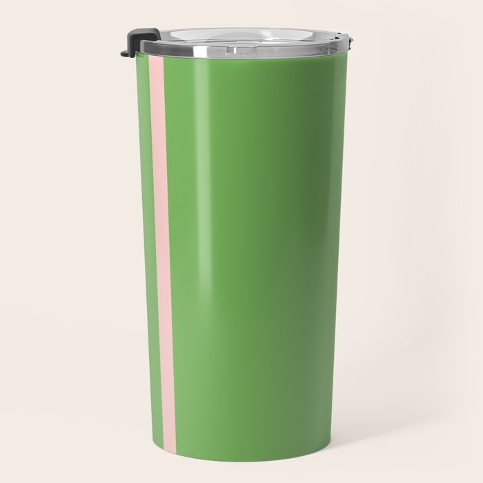 Double Stripe Minimal Lime Green and Pink Travel Mug Gallery Image 3