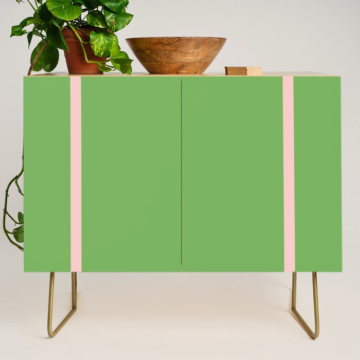 Double Stripe Minimal Lime Green and Pink Credenza Gallery Image 1