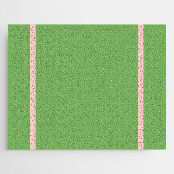 Double Stripe Minimal Lime Green and Pink Jigsaw Puzzle Gallery Image 1
