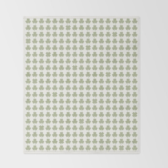 Clovers XXV Natural Green Botanical Pattern Throw Blanket Gallery Image 2