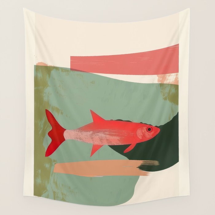 Red Fish Abstract Wall Tapestry Gallery Image 4
