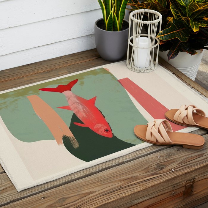 Red Fish Abstract Outdoor Rug Gallery Image 2