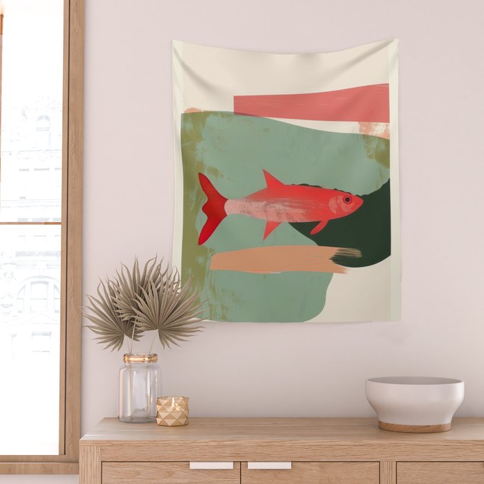 Red Fish Abstract Wall Tapestry Gallery Image 2