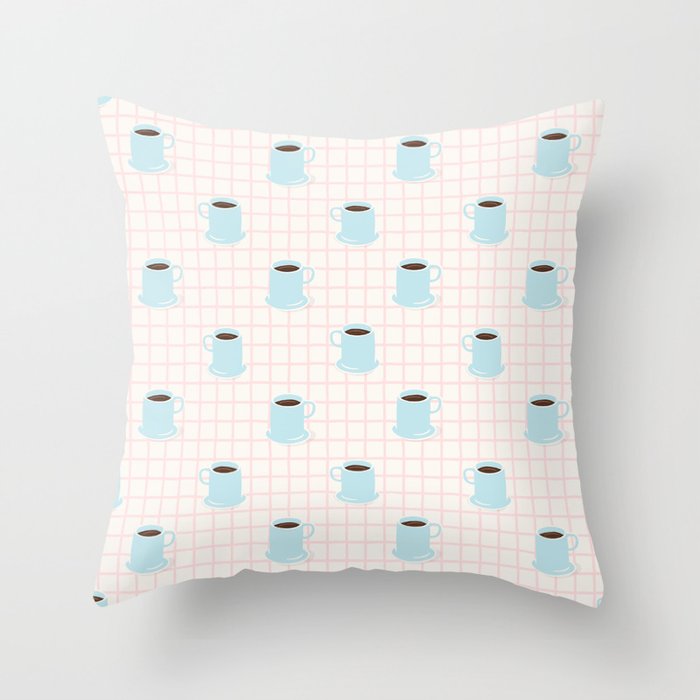 Coffee mug drink cartoon doodle pattern Throw Pillow Gallery Image 1