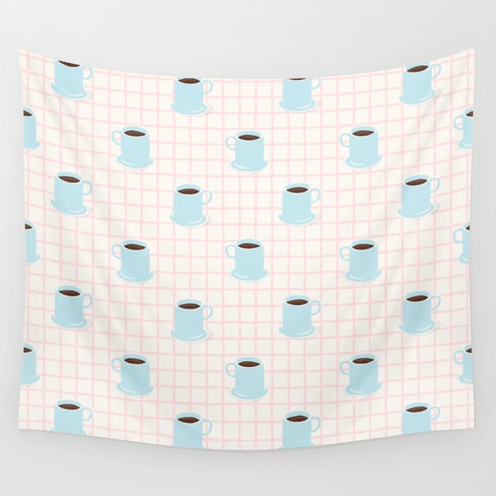 Coffee mug drink cartoon doodle pattern Wall Tapestry Gallery Image 4