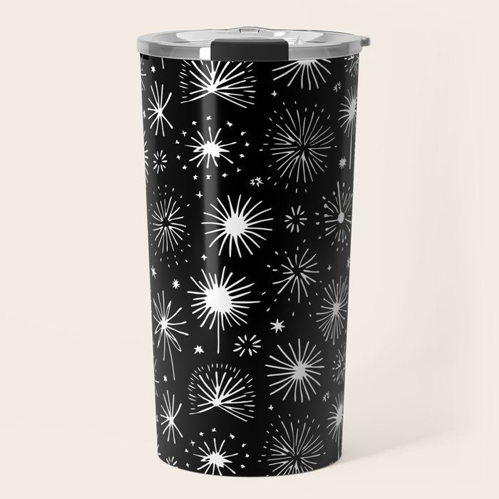 Black and white firework doodle pattern Travel Mug Gallery Image 1