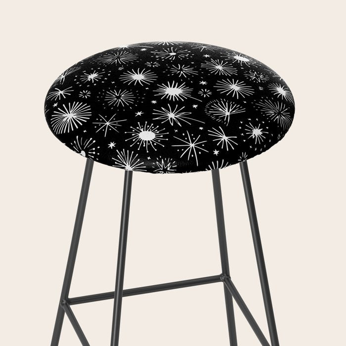 Black and white firework doodle pattern Stool Gallery Image 2