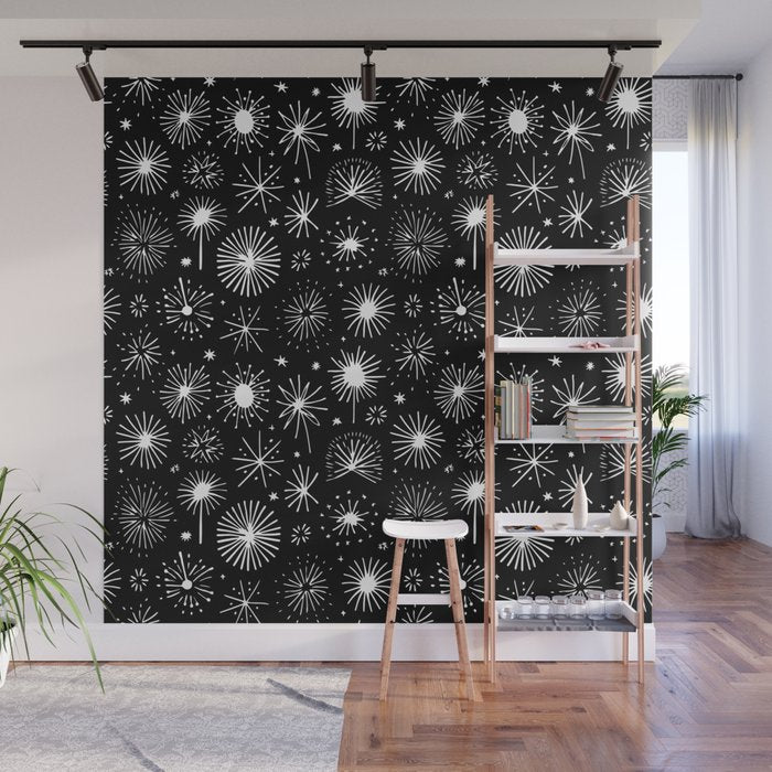 Black and white firework doodle pattern Wall Mural Gallery Image 1