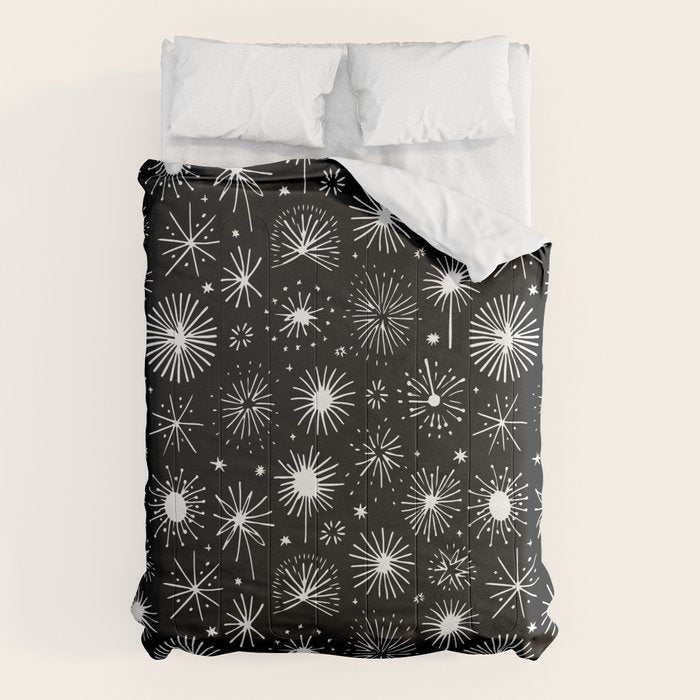 Black and white firework doodle pattern Comforter Gallery Image 6