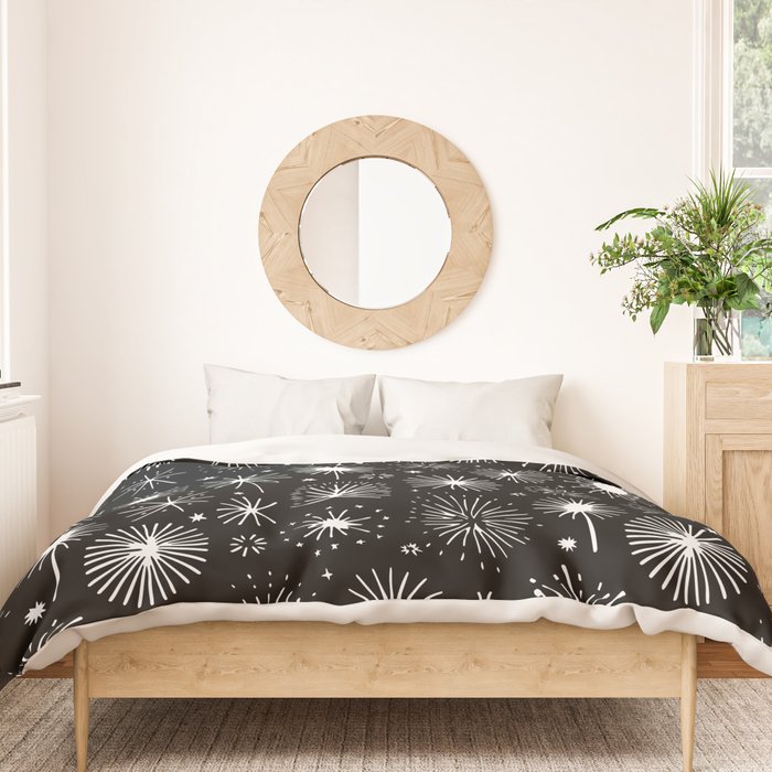 Black and white firework doodle pattern Duvet Cover Gallery Image 3
