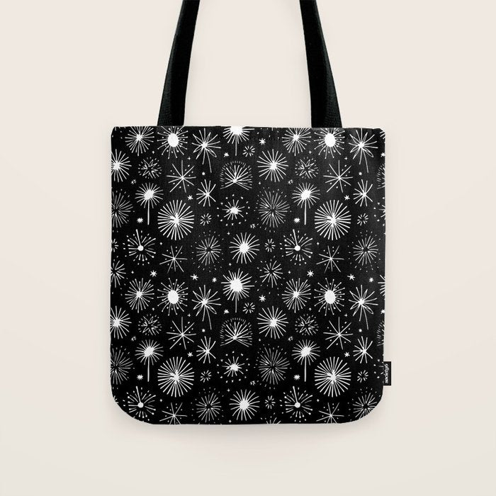 Black and white firework doodle pattern Tote Bag Gallery Image 1