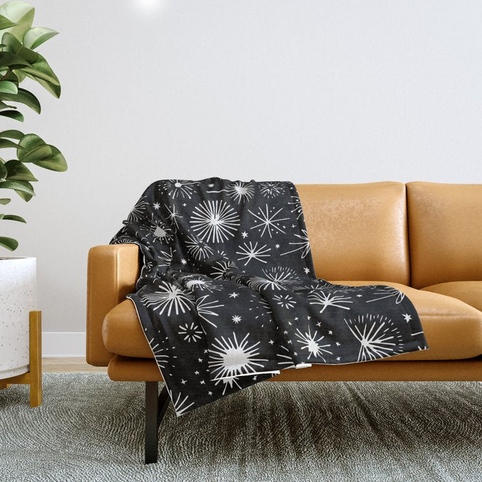 Black and white firework doodle pattern Throw Blanket Gallery Image 1