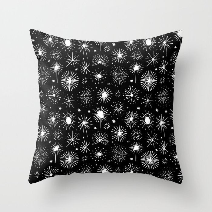 Black and white firework doodle pattern Throw Pillow Gallery Image 6