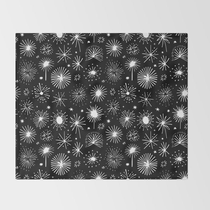 Black and white firework doodle pattern Throw Blanket Gallery Image 2