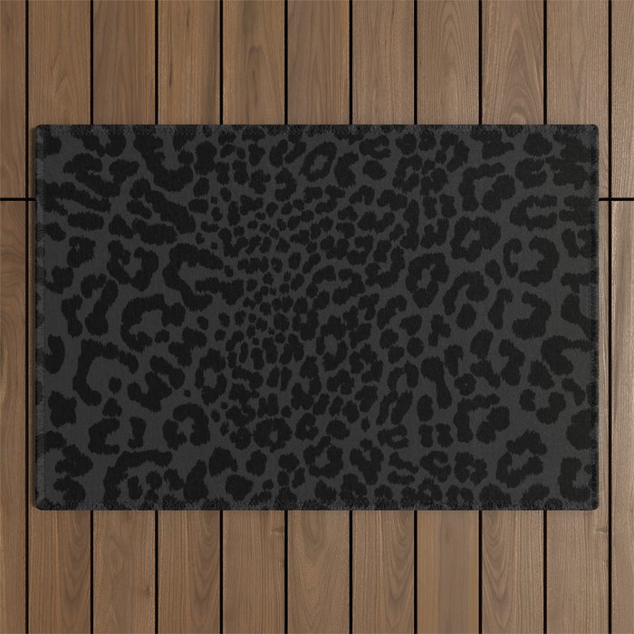 Goth Black Leopard Animal Print Outdoor Rug Gallery Image 1