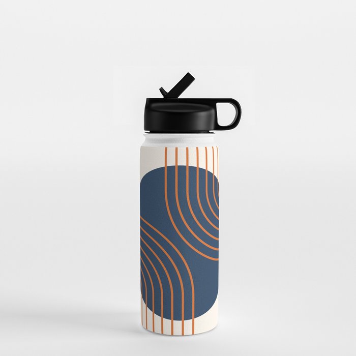 Mid Century Modern Geometric 162 Sun Rainbow abstract in Navy Blue Orange Water Bottle Gallery Image 1