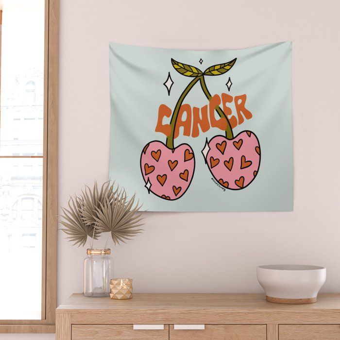 Cancer Zodiac Cherries Wall Tapestry Gallery Image 2