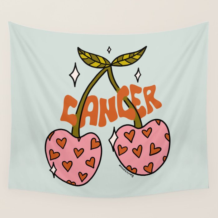 Cancer Zodiac Cherries Wall Tapestry Gallery Image 1