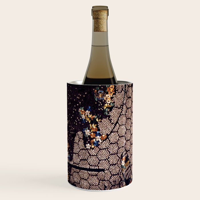Kosode Fragment with Tortoiseshell Pattern, Waves, & Cherry Blossoms Shibori Print Wine Chiller Gallery Image 1