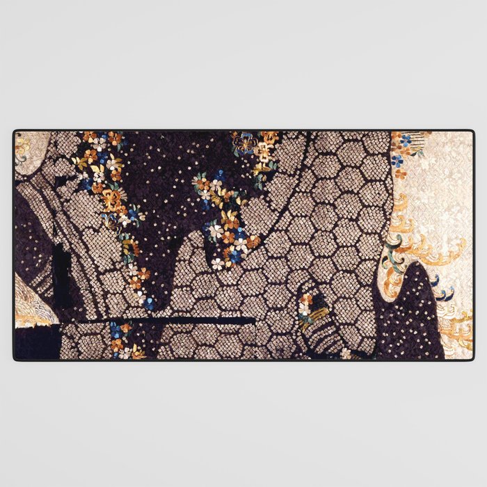 Kosode Fragment with Tortoiseshell Pattern, Waves, & Cherry Blossoms Shibori Print Desk Mat Gallery Image 3