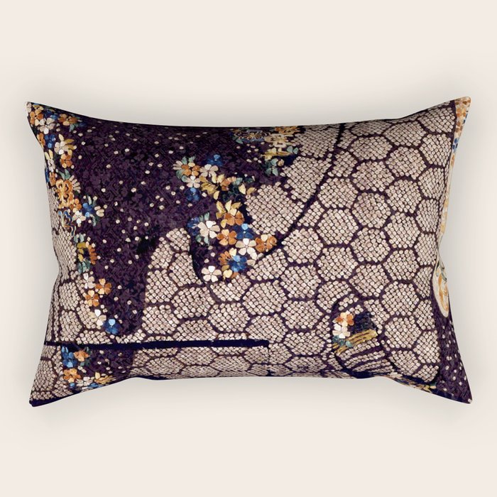 Kosode Fragment with Tortoiseshell Pattern, Waves, & Cherry Blossoms Shibori Print Rectangular Pillow Gallery Image 2