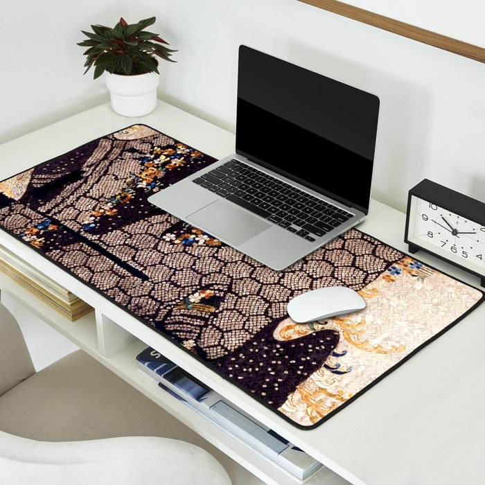 Kosode Fragment with Tortoiseshell Pattern, Waves, & Cherry Blossoms Shibori Print Desk Mat Gallery Image 2