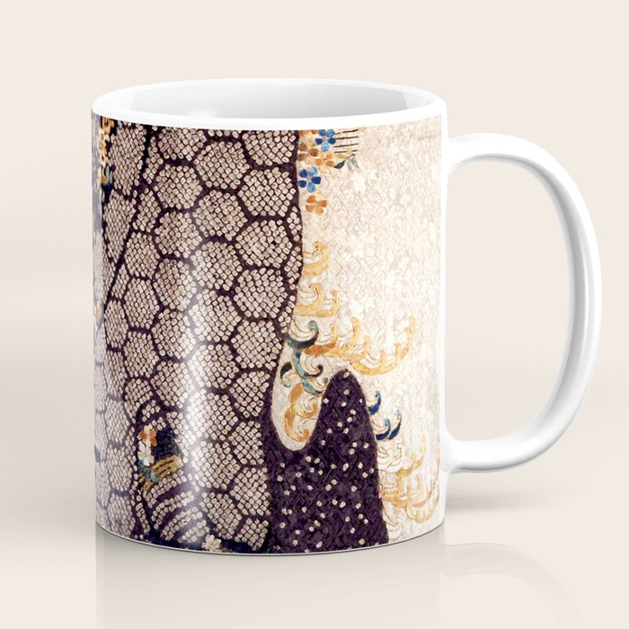 Kosode Fragment with Tortoiseshell Pattern, Waves, & Cherry Blossoms Shibori Print Coffee Mug Gallery Image 1