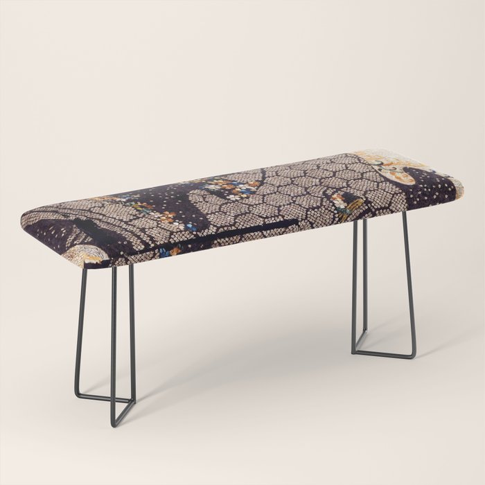 Kosode Fragment with Tortoiseshell Pattern, Waves, & Cherry Blossoms Shibori Print Bench Gallery Image 1