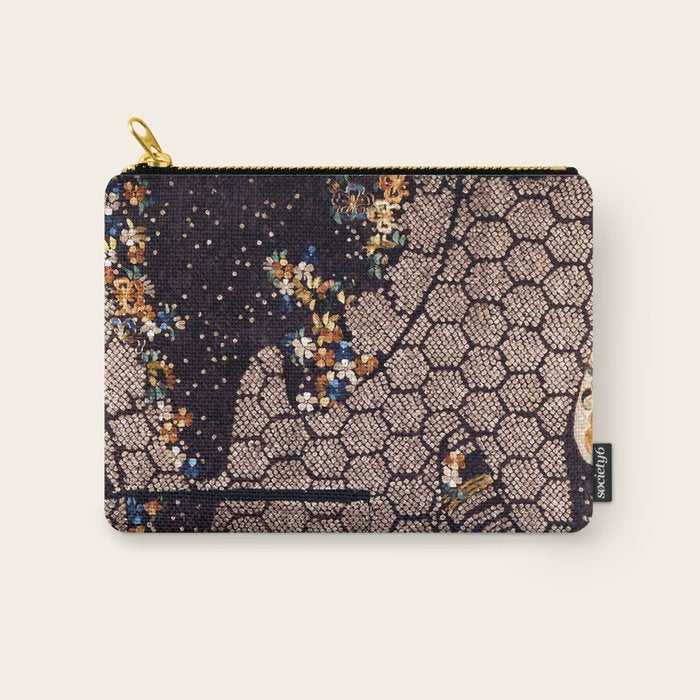Kosode Fragment with Tortoiseshell Pattern, Waves, & Cherry Blossoms Shibori Print Carry All Pouch Gallery Image 1