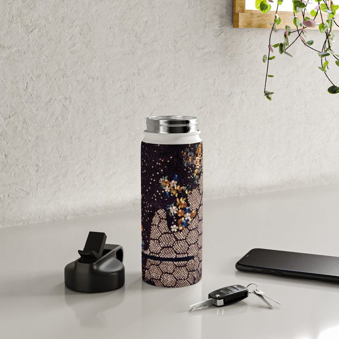 Kosode Fragment with Tortoiseshell Pattern, Waves, & Cherry Blossoms Shibori Print Water Bottle Gallery Image 4