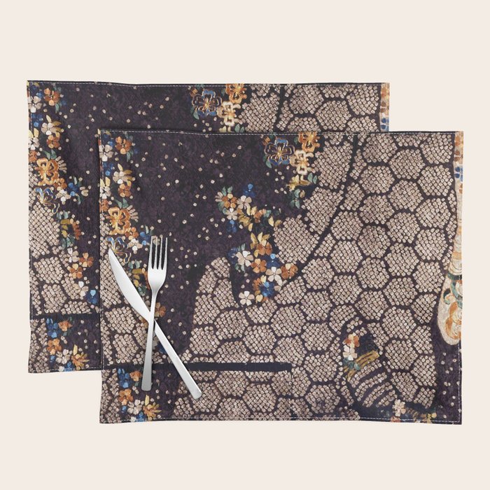 Kosode Fragment with Tortoiseshell Pattern, Waves, & Cherry Blossoms Shibori Print Placemat Gallery Image 1