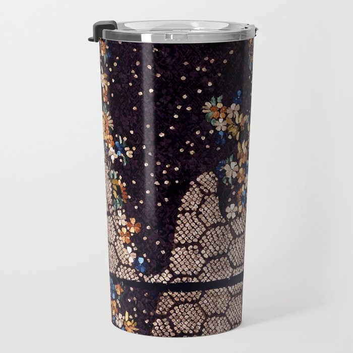 Kosode Fragment with Tortoiseshell Pattern, Waves, & Cherry Blossoms Shibori Print Travel Mug Gallery Image 3