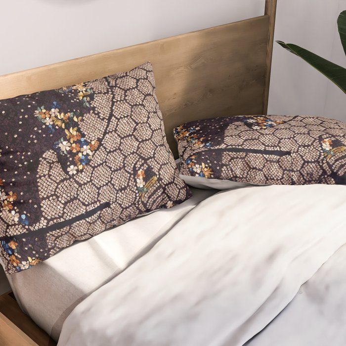 Kosode Fragment with Tortoiseshell Pattern, Waves, & Cherry Blossoms Shibori Print Pillow Sham Gallery Image 2