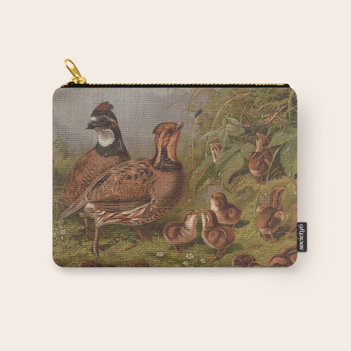 Vintage Quails & Their Chicks Illustration (1867) Carry All Pouch Gallery Image 1